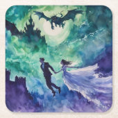愛飛んでいる人 – 水の色絵を描の スクエアペーパーコースター (正面)