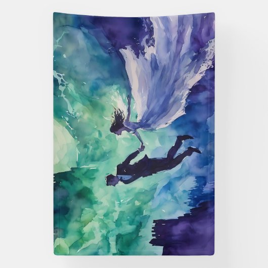 愛飛んでいる人 – 水の色絵を描の 横断幕 (縦)