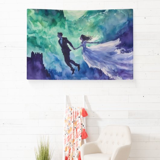 愛飛んでいる人 – 水の色絵を描の 横断幕 (インサイチュ)