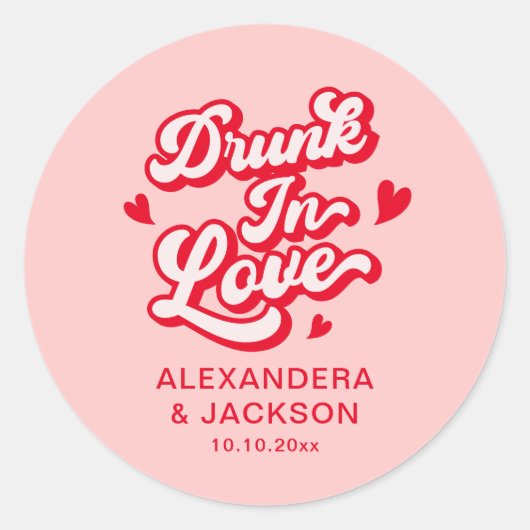 愛飲赤とピンクの結婚式の引き出物 ラウンドシール (正面)