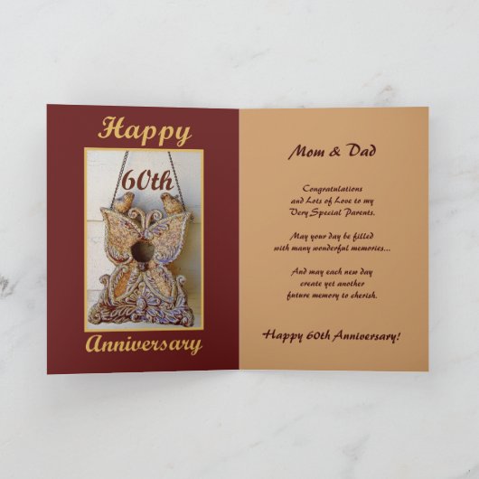 愛鳥とのお母さんおよびパパ第60記念日 カード (内部)