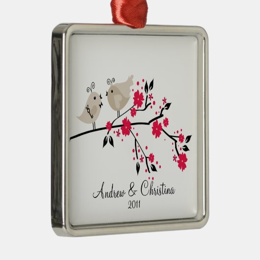 愛鳥のカップルのかわいい第1クリスマスのオーナメント メタルオーナメント (右)