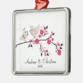 愛鳥のカップルのかわいい第1クリスマスのオーナメント メタルオーナメント (左)