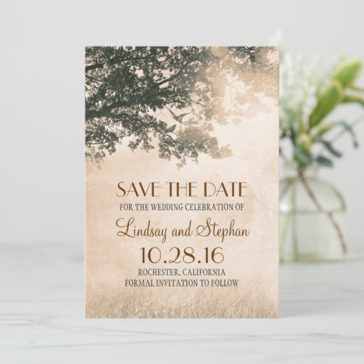 愛鳥のカップルの古い木の保存日付の招待 セーブザデート (スタンド正面)
