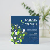 愛鳥のサファイアの青いリネン結婚式招待状 招待状 (スタンド正面)