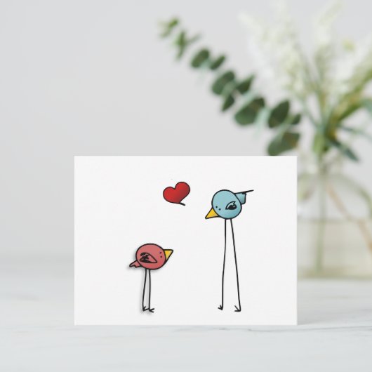 愛鳥のハートの漫画のバレンタインのかわいい恋人 シーズンポストカード (スタンド正面)