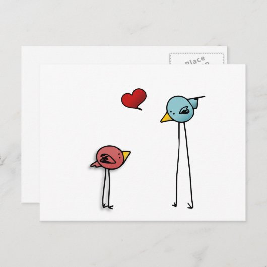 愛鳥のハートの漫画のバレンタインのかわいい恋人 シーズンポストカード (正面/裏面)