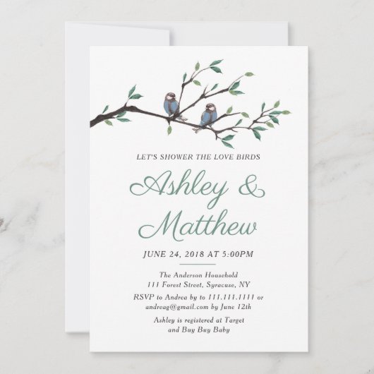 愛鳥のブライダルシャワーの招待状 招待状 (正面)