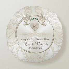 愛鳥のモノグラムのパーソナライズな結婚式の枕 ラウンドクッション