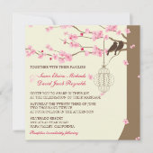 愛鳥のヴィンテージのおりの桜の結婚式 招待状 (正面)