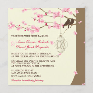 愛鳥のヴィンテージのおりの桜の結婚式 招待状
