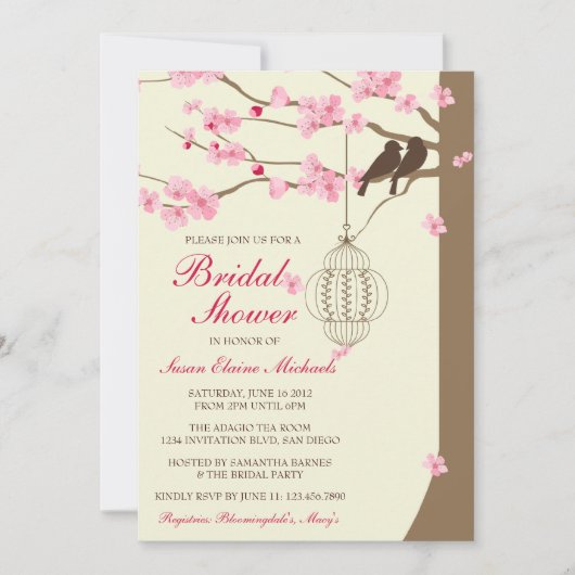 愛鳥のヴィンテージのおりの花のブライダルシャワー 招待状 (正面)