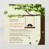 愛鳥の下るハートのオークの木の結婚式の招待 招待状 (正面/裏面)