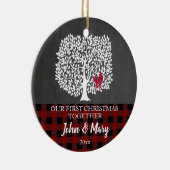 愛鳥の木および格子縞の点検のカップル セラミックオーナメント (右)