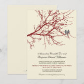 愛鳥の枝結婚式招待状(あずき色) 招待状 (正面/裏面)
