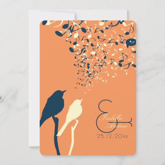 愛鳥の歌の結婚式招待状のオレンジ 招待状 (正面)