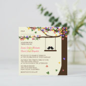 愛鳥の落ちるカラフルなハートのオークの木 招待状 (スタンド正面)