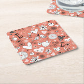 愛鳥パターン スクエアペーパーコースター (アングル)