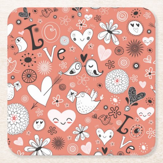 愛鳥パターン スクエアペーパーコースター (正面)