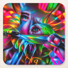 愛鳥恐怖症:鮮明な超現実美術 スクエアペーパーコースター