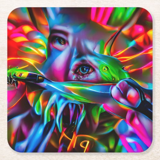 愛鳥恐怖症:鮮明な超現実美術 スクエアペーパーコースター (正面)