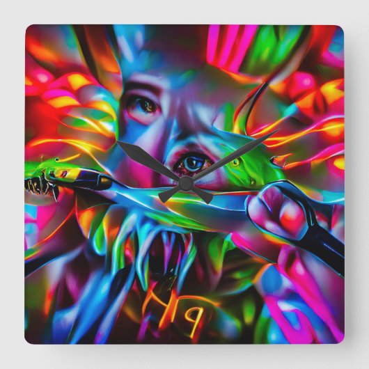 愛鳥恐怖症：鮮明な超現実美術 スクエア壁時計 (正面)