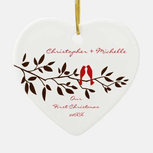 愛鳥私達の初めてのクリスマスのオーナメント セラミックオーナメント (正面)