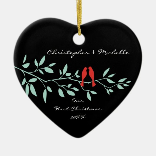 愛鳥私達の初めてのクリスマスのオーナメント セラミックオーナメント (正面)