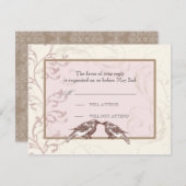 愛鳥「nのレース-ばら色の結婚式の応答カード 出欠カード (正面/裏面)