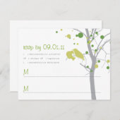 愛鳥RSVPが付いている水玉模様の木 出欠カード (正面/裏面)
