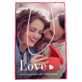 愛 |あなたの個人的な写真とハート ミディアムペーパーバッグ