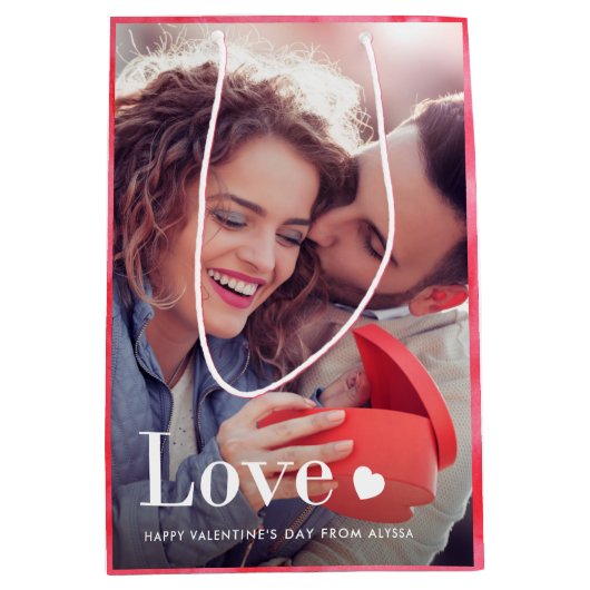 愛 |あなたの個人的な写真とハート ミディアムペーパーバッグ (正面)