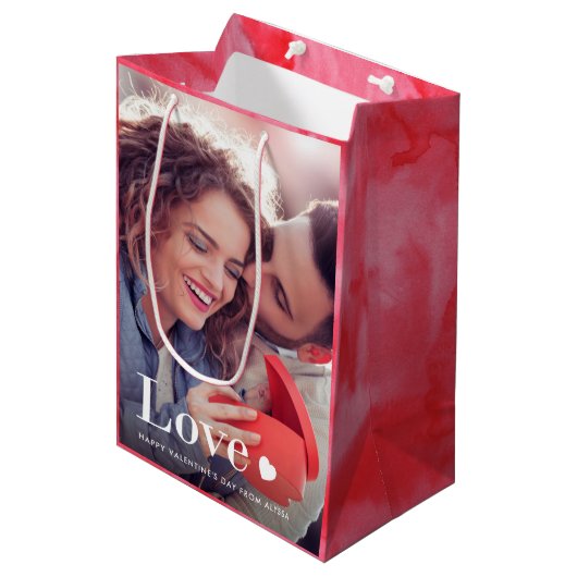 愛 |あなたの個人的な写真とハート ミディアムペーパーバッグ (正面アングル)