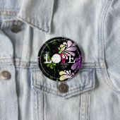 愛、おもしろい文字エッジでフローラバックグラウンドお尻 缶バッジ (インサイチュ)