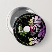 愛、おもしろい文字エッジをフローラバックグラウンドで使用 缶バッジ (正面&裏面)