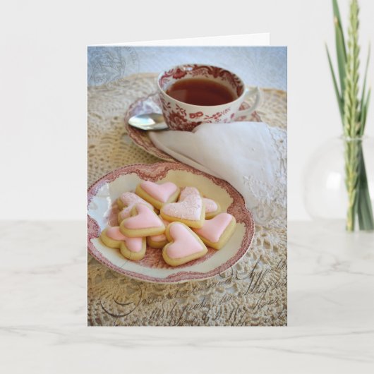 愛 |お茶とハートのクッキー |ロマンチックなカード シーズンカード (正面)