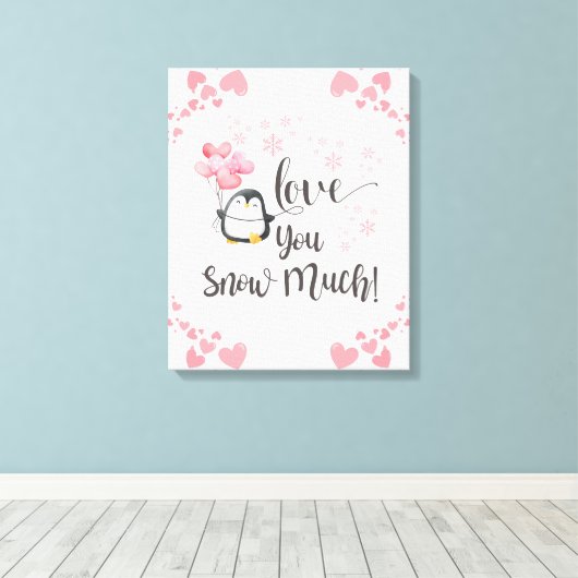 愛 – かわいいキッズペンギンパーソナライズされた キャンバスプリント (インサイチュ (ウッドフロア))