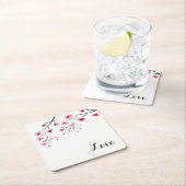 愛、さくらんぼの花、水の絵画色の結婚、 スクエアペーパーコースター (インサイチュ)