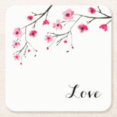 愛、さくらんぼの花、水の絵画色の結婚、 スクエアペーパーコースター (正面)