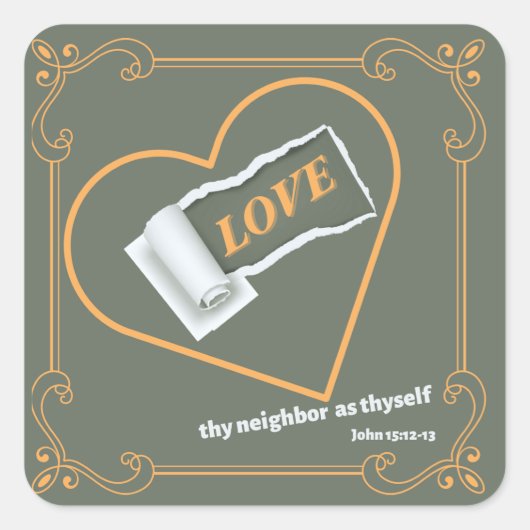 "愛"についての引き裂かれた紙 スクエアシール (正面)