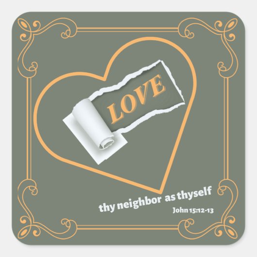 "愛"についての引き裂かれた紙 スクエアシール (正面)