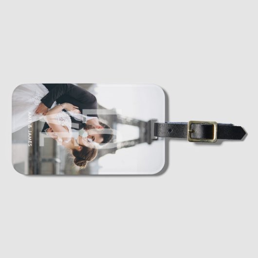 「愛」のオーバーレイパーソナライズされた写真 ラゲッジタグ (正面横)