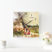 愛~の種族のTipiおよび美しいキツネのテント小屋 スクエア壁時計 (ホーム)