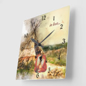 愛~の種族のTipiおよび美しいキツネのテント小屋 スクエア壁時計 (傾斜)