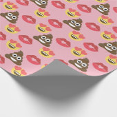 愛、ウンチのemoji及びキスのかわいいEmoji ラッピングペーパー (角)
