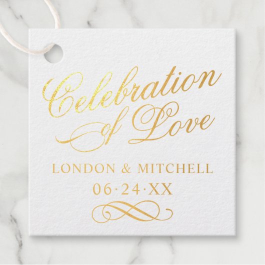 愛|エレガントな結婚式のモノグラムのお祝い フェイバータグ (正面)