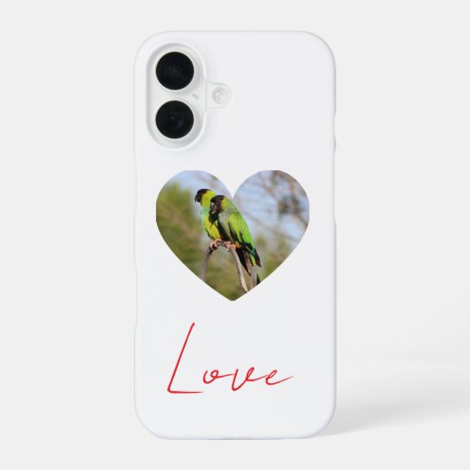 愛 - オキナインコのカップル iPhone 16ケース (裏面)
