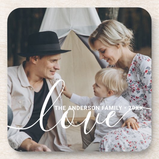 「愛」オリジナル家族写真　名前入りカスタム商品 コースター (正面)