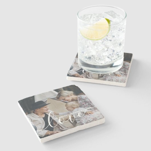 「愛」オリジナル家族写真　名前入りカスタム商品 ストーンコースター (横)