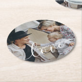 「愛」オリジナル家族写真 with 家族名 ラウンドペーパーコースター (アングル)